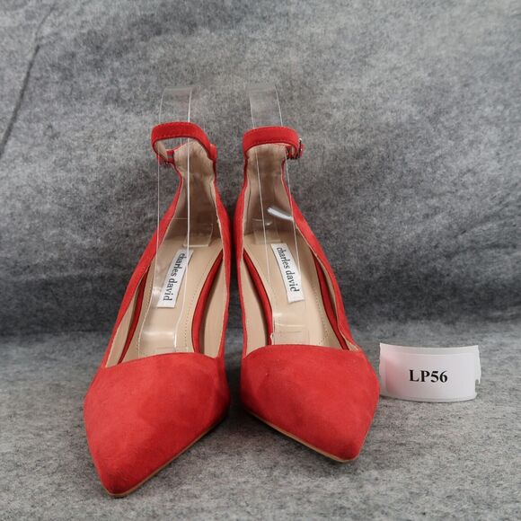Charles David Shoes Womens 9 Pumps Ankle Strap Suede Red Pointed Toe Formal Sexy - Picture 4 of 16